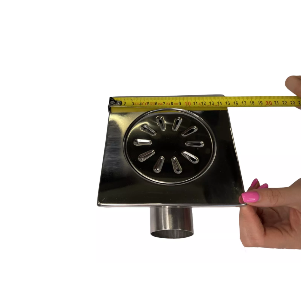 Трап з нержавіючої сталі SLIM 15х15см горизонтальний D50 Трап з нержавіючої сталі SLIM 15х15см горизонтальний D50