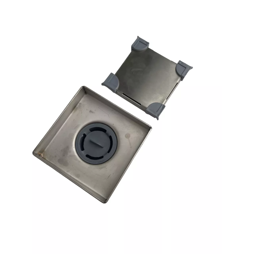 Трап з нержавіючої сталі з решіткою під плитку 10х10, Трап для душової кабіни з сухим затвором Трап з нержавіючої сталі з решіткою під плитку 10х10, Трап для душової кабіни з сухим затвором