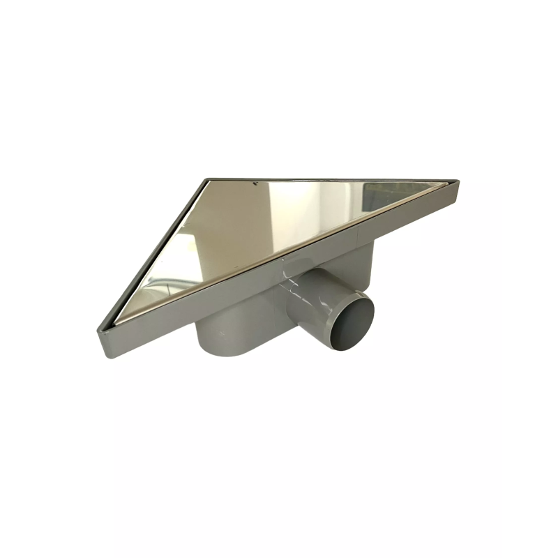 Трап для душа угловой  234х330мм горизонтальный, решетка "под плитку" из нержавеющей стали с гидрозатвором 