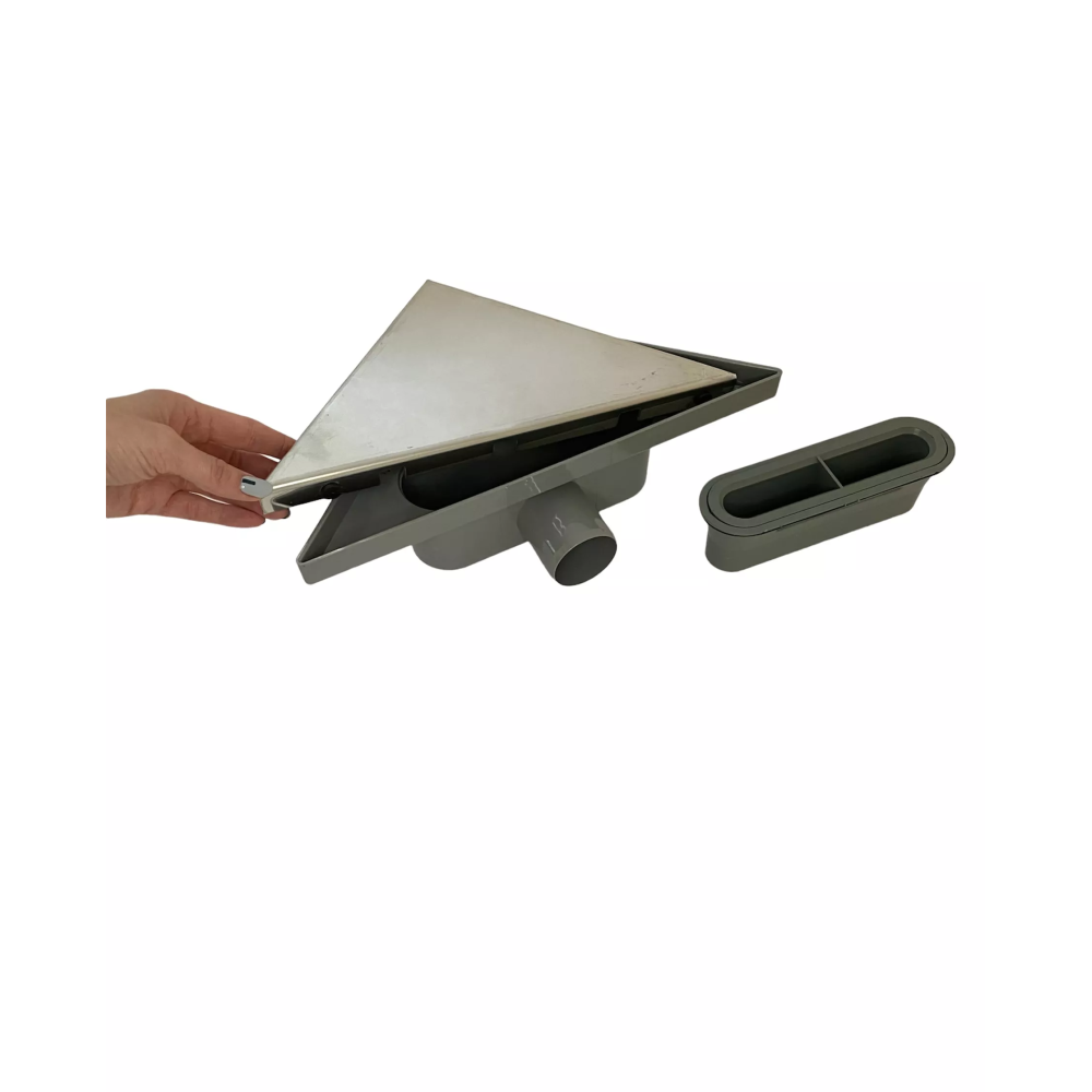 Трап для душа угловой  234х330мм горизонтальный, решетка "под плитку" из нержавеющей стали с гидрозатвором  Трап для душа угловой  234х330мм горизонтальный, решетка "под плитку" из нержавеющей стали с гидрозатвором