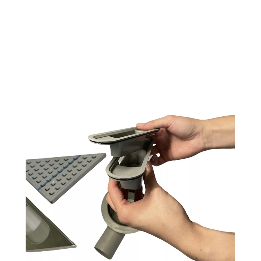 Трап для душу кутовий горизонтальний, решітка "ХВИЛЯ" з нержавіючої сталі з гідрозатвором Трап для душу кутовий горизонтальний, решітка "ХВИЛЯ" з нержавіючої сталі з гідрозатвором