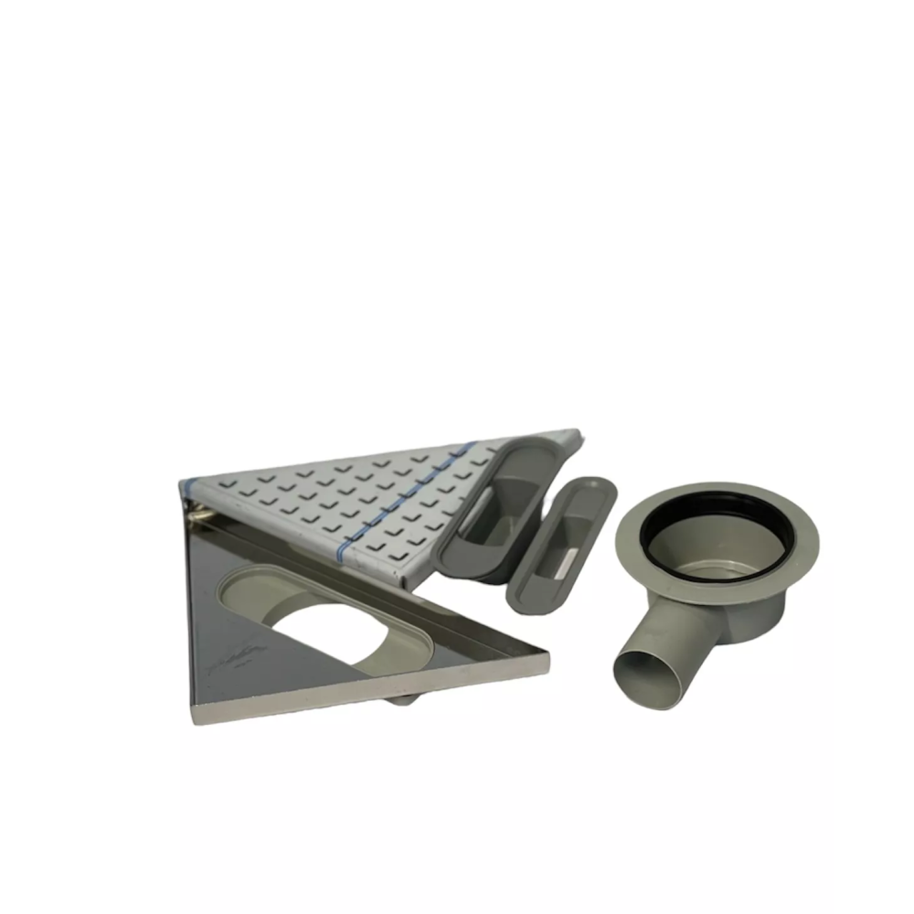 Трап для душу кутовий горизонтальний, решітка "ХВИЛЯ" з нержавіючої сталі з гідрозатвором Трап для душу кутовий горизонтальний, решітка "ХВИЛЯ" з нержавіючої сталі з гідрозатвором