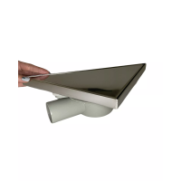 Трап угловой, с нержавеющей стали, с поворотным сифоном, с решеткой под плитку