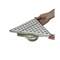 Трап для душа угловой горизонтальный, решетка волна из нержавеющей стали с гидрозатвором