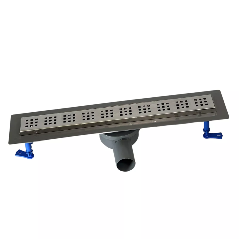 Душевой трап для душа с горизонтальным выходом, поворотным сифоном с решеткой "квадрат" 50 см