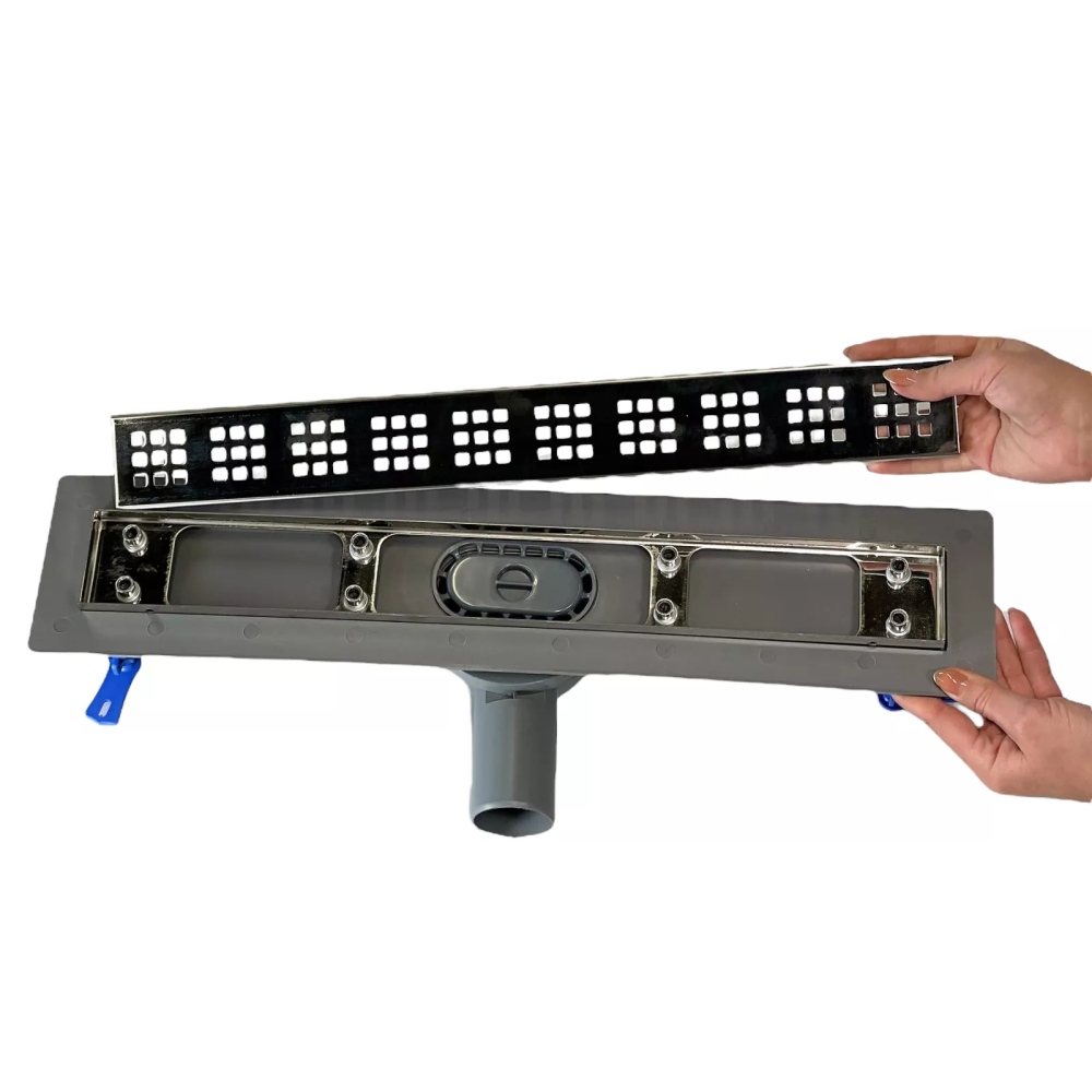 Душовий трап для душу з горизонтальним виходом, поворотним сифоном з решіткою "квадрат" 50 см Душовий трап для душу з горизонтальним виходом, поворотним сифоном з решіткою "квадрат" 50 см