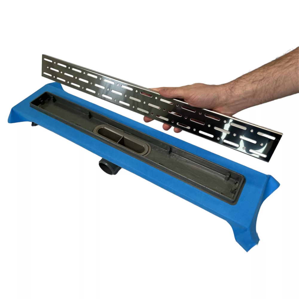 Трап для ванной комнаты с горизонтальным фланцем, решетка "Дождь" 60 см, Душевой канал с гидрозатвором Трап для ванной комнаты с горизонтальным фланцем, решетка "Дождь" 60 см, Душевой канал с гидрозатвором