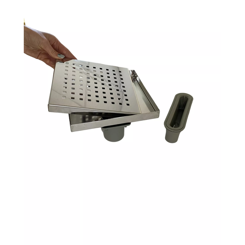 4073.20 Square ladder 20x20, vertical outlet, stainless steel body, 50mm pipe