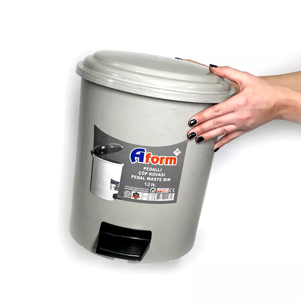 Контейнер для мусора с педалью 12л, пластиковый, цвет серый