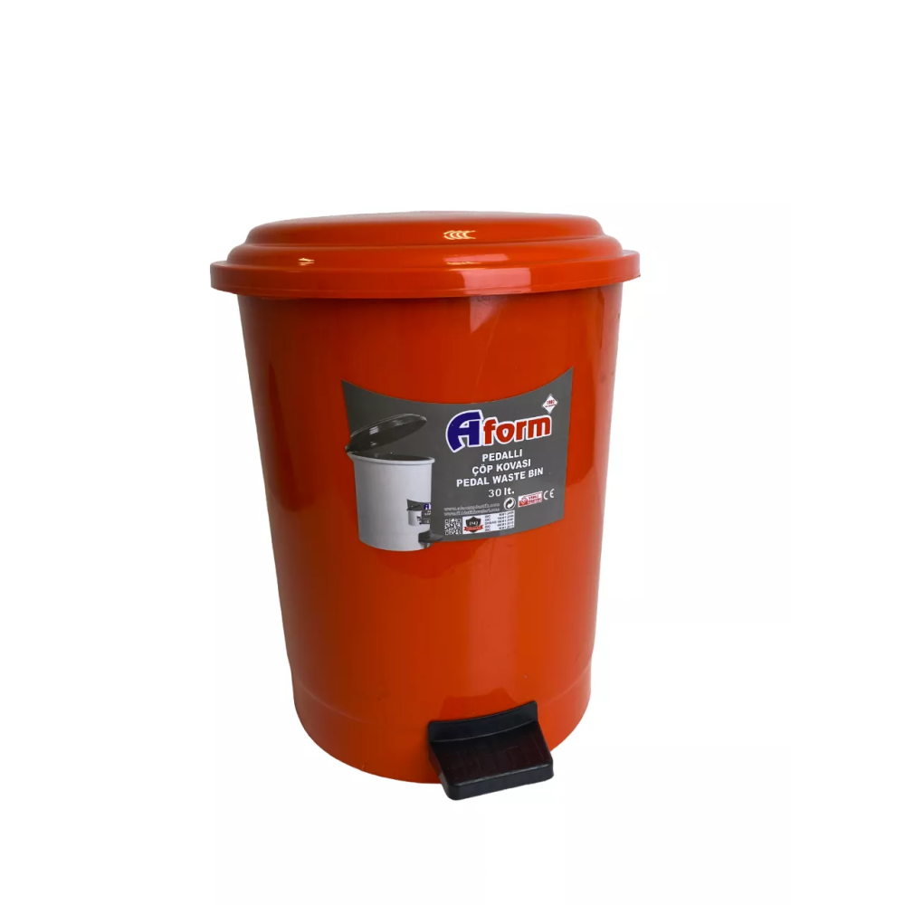 Round waste container with pedal, 30l, plastic, red color