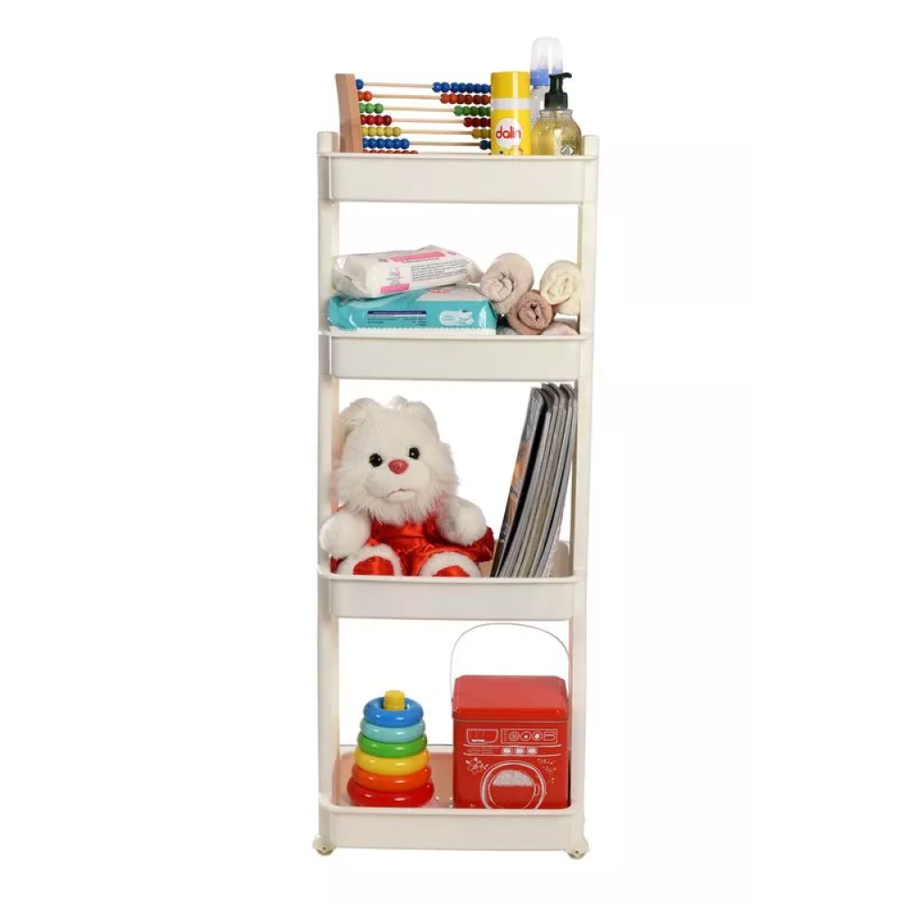 Four-tier plastic organizer shelf on wheels, 38*23*90cm