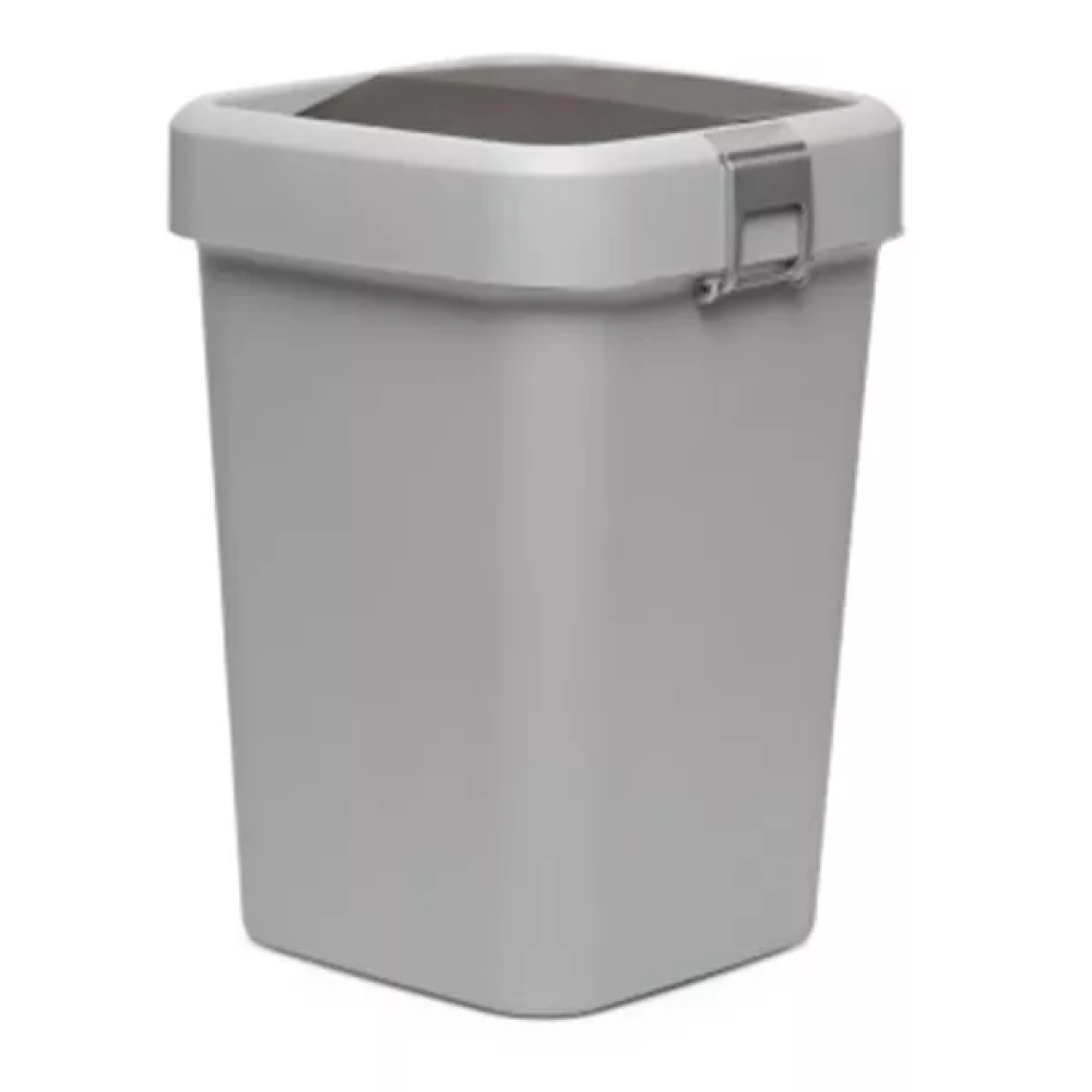Мусорное ведро на 8л пластиковое серое, с поворотной крышкой 22,5*22,5*30см