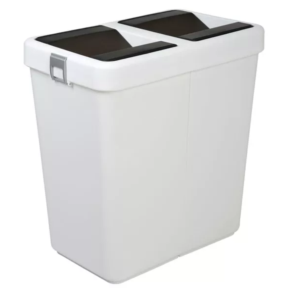 Мусорное ведро двойное 40+40л пластиковое белое, с поворотной крышкой 55*35,5*59см