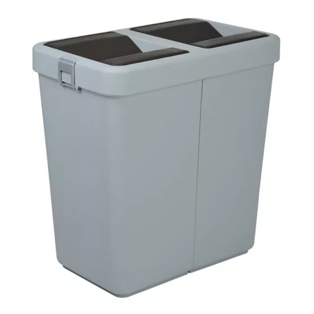 Double trash can 40+40l, plastic, gray, with a rotating lid, 55*35.5*59cm