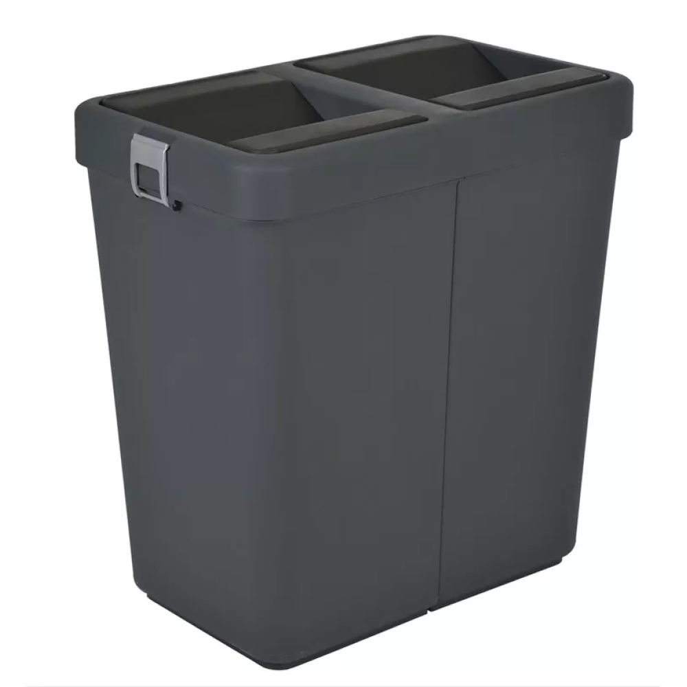 Double trash can 14+14l plastic anthracite, with rotating lid