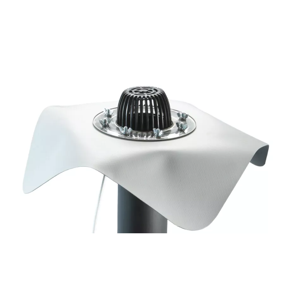 Воронка Кровельная SANSTORE 110/100мм с нержавеющим фланцем, с ПВХ фартуком, с термокабелем