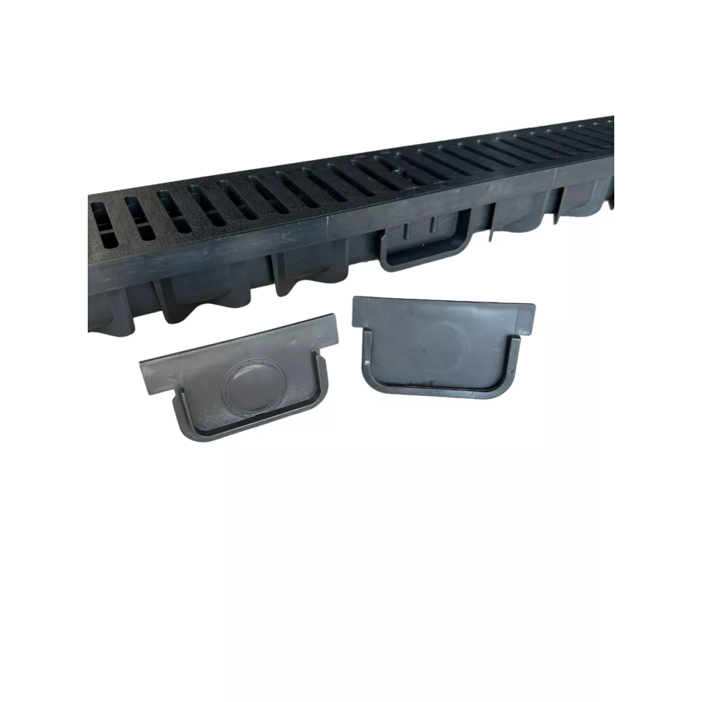 7317 Лоток водоотводный пластиковый 1000м, h=75мм, подключение D=50,75,100мм черный 7317 Лоток водоотводный пластиковый 1000м, h=75мм, подключение D=50,75,100мм черный