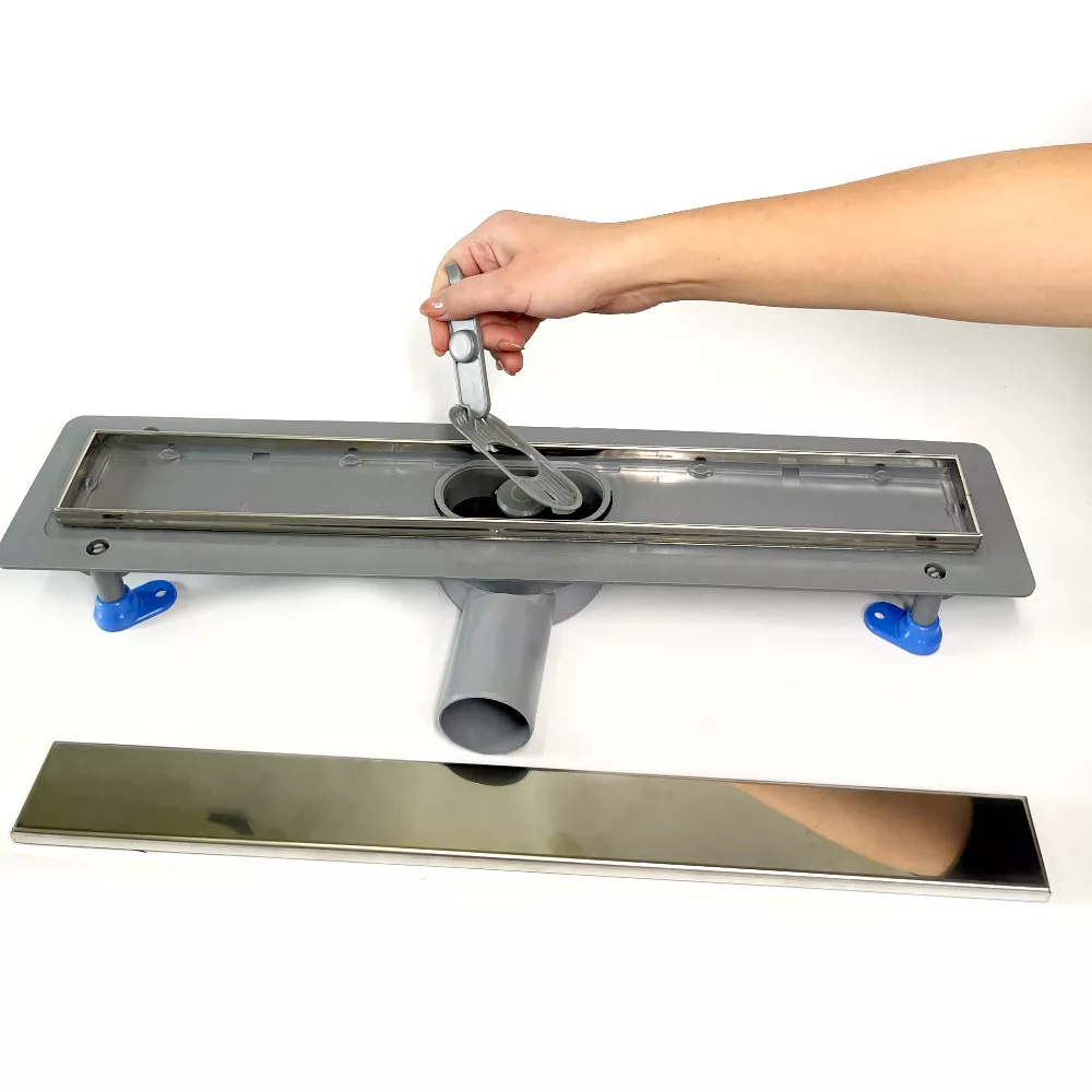 Сливной трап для душа с поворотным сифоном 360, решетка "ПОД ПЛИТКУ" 50 см, нержавеющая кромка Сливной трап для душа с поворотным сифоном 360, решетка "ПОД ПЛИТКУ" 50 см, нержавеющая кромка