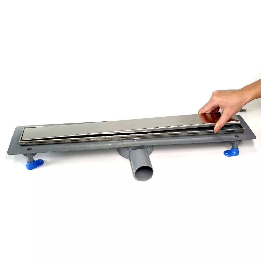 Сливной трап для душа с поворотным сифоном 360, решетка "ПОД ПЛИТКУ" 60 см, нержавеющая кромка Сливной трап для душа с поворотным сифоном 360, решетка "ПОД ПЛИТКУ" 60 см, нержавеющая кромка