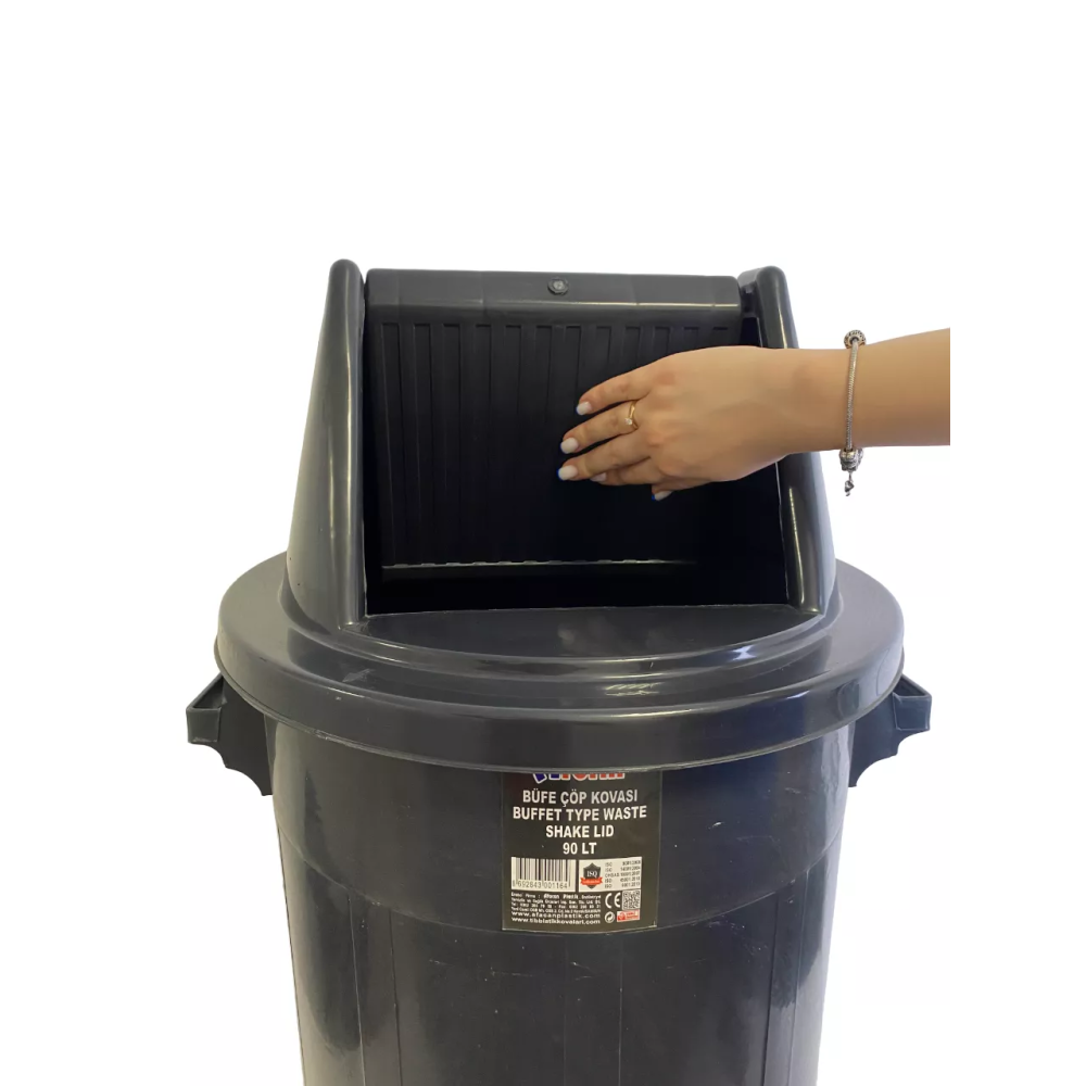 Мусорный бак с поворотной крышкой типа буфет на 90л, пластик, цвет черный Мусорный бак с поворотной крышкой типа буфет на 90л, пластик, цвет черный