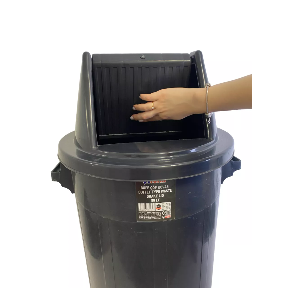 Мусорный бак с поворотной крышкой типа буфет на 90л, пластик, цвет черный Мусорный бак с поворотной крышкой типа буфет на 90л, пластик, цвет черный