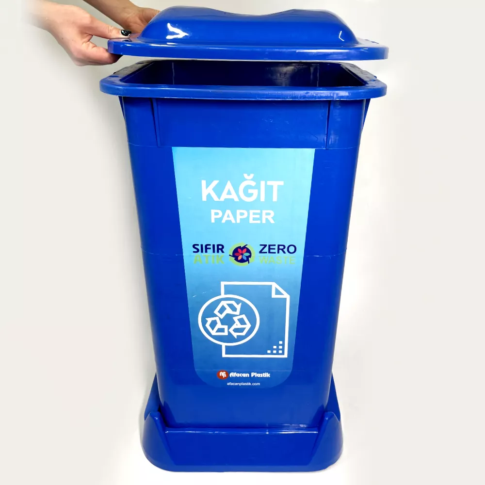 Контейнер для сортировки мусора (бумага) на 70л, цвет синий, с крышкой