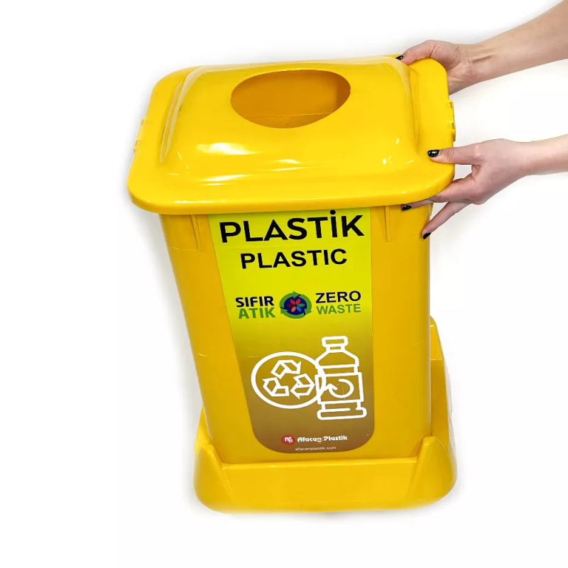 Контейнер для сортировки мусора (пластик) на 50л, цвет желтый, с крышкой