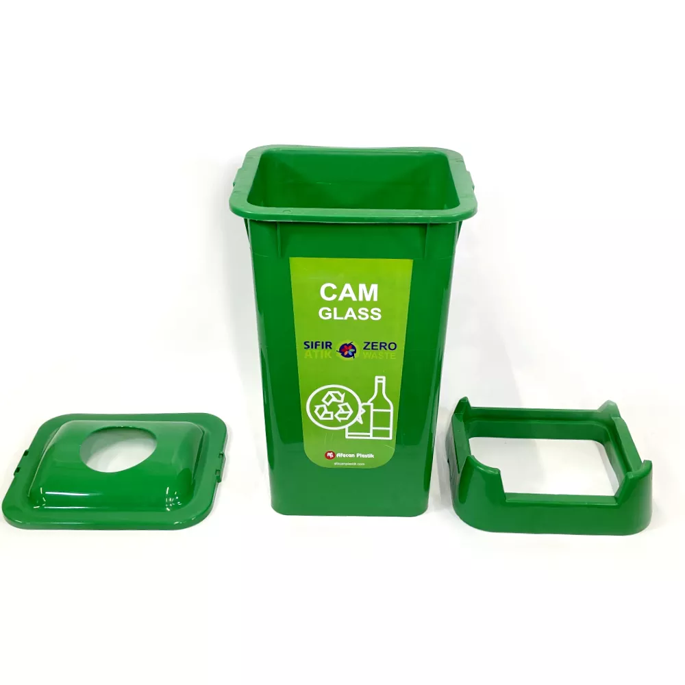 Контейнер для сортировки мусора (стекло) на 50л, цвет зеленый, с крышкой