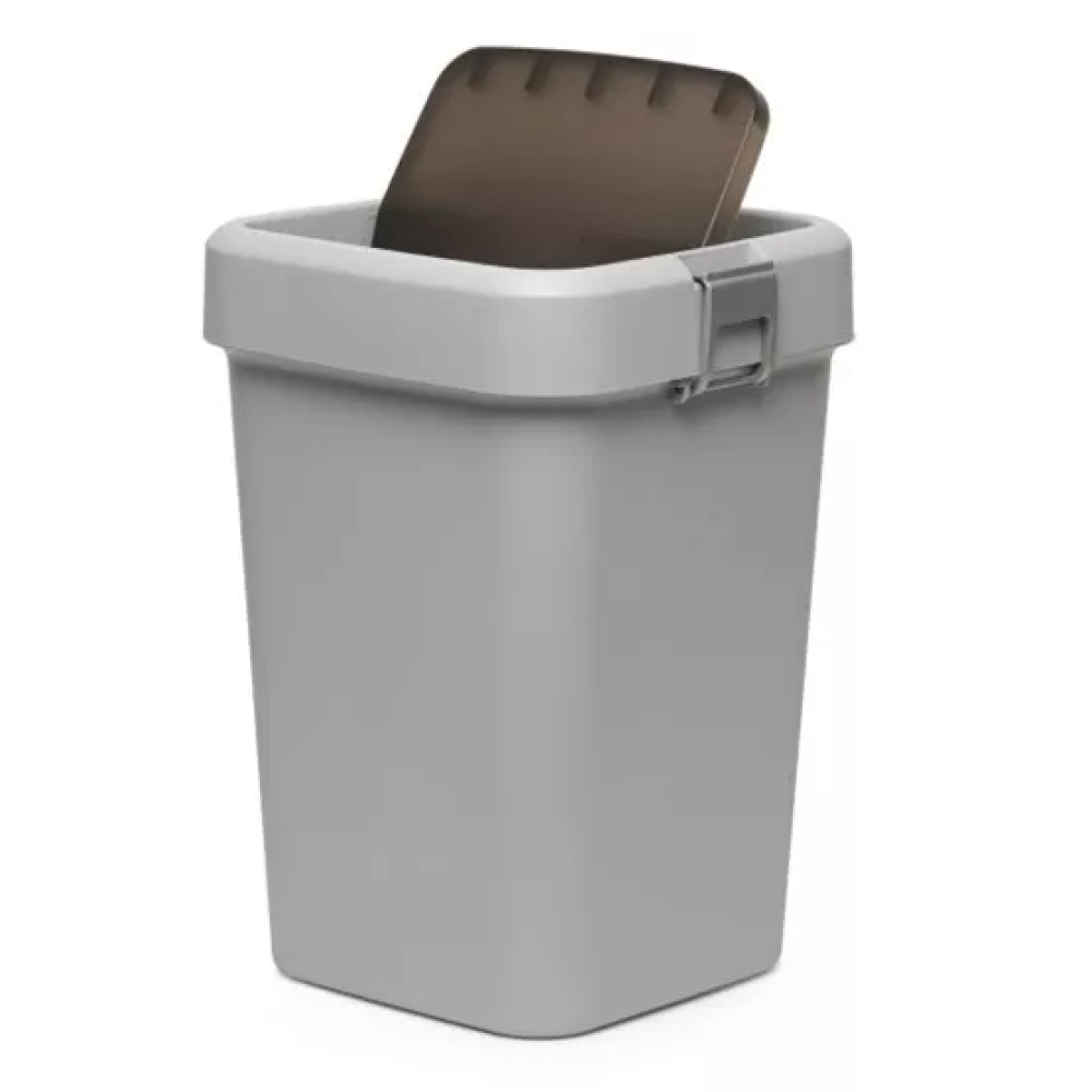 Мусорное ведро на 18л пластиковое серое, с поворотной крышкой 27,5*27,5*41см