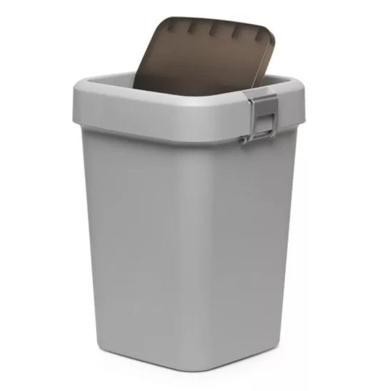 Мусорное ведро на 18л пластиковое серое, с поворотной крышкой 27,5*27,5*41см