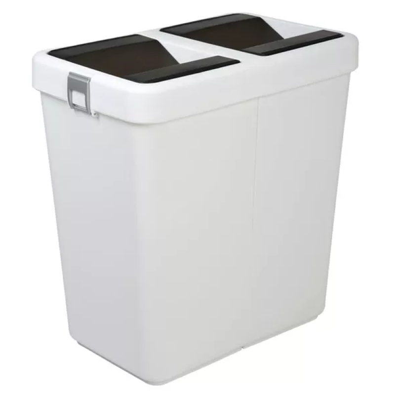 Мусорное ведро двойное 40+40л пластиковое белое, с поворотной крышкой 55*35,5*59см
