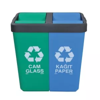 Контейнер для сортировки мусора двойной для бумаги и пластика, зеленый/синий, 40+40л, 55*35,5*59см Контейнер для сортировки мусора двойной для бумаги и пластика, зеленый/синий, 40+40л, 55*35,5*59см