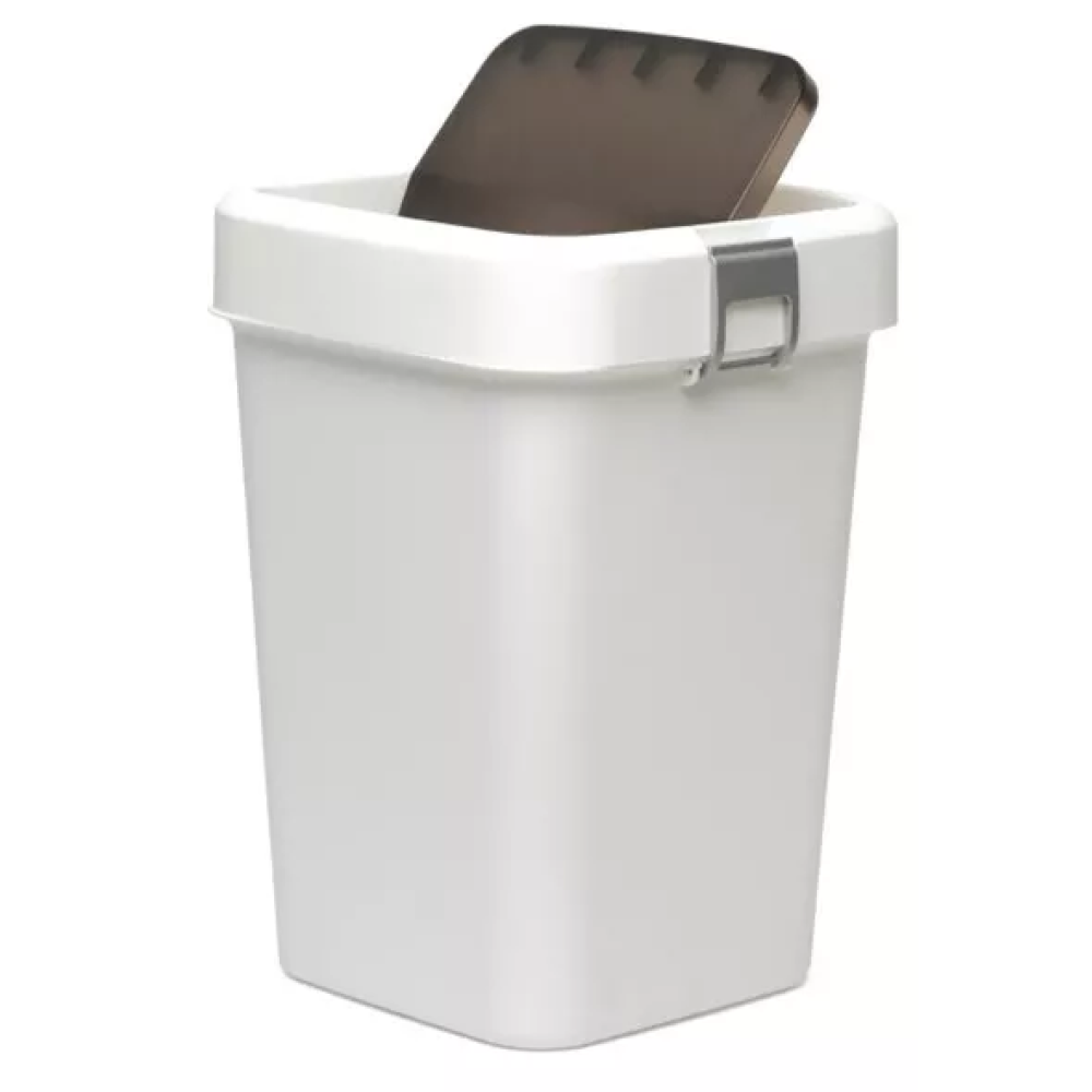 Мусорное ведро на 18л пластиковое белое, с поворотной крышкой 27,5*27,5*41см