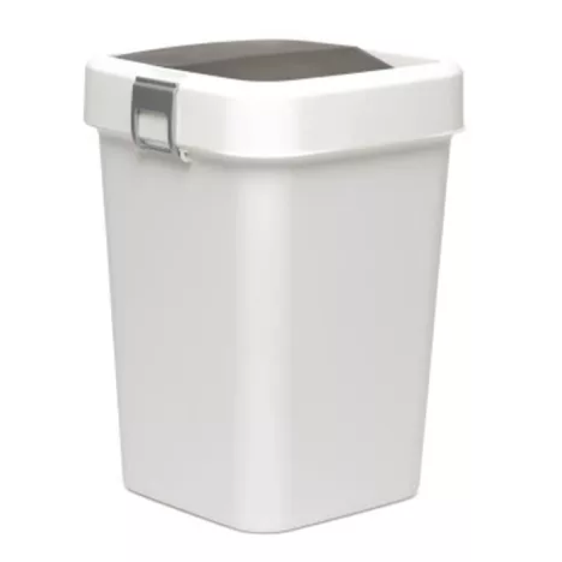 Мусорное ведро на 8л пластиковое белое, с поворотной крышкой 22,5*22,5*30см