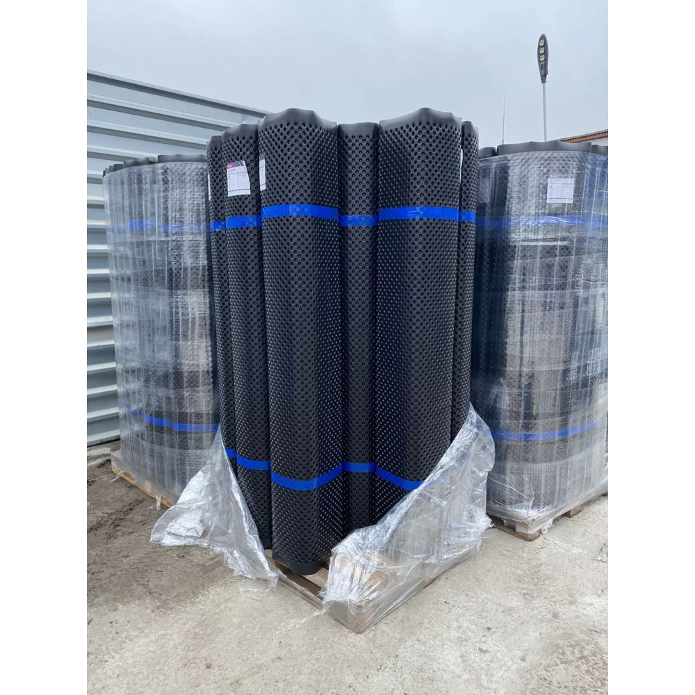 Мембрана профилированная шиповидная 500 гр/м2 (2х20м) для защиты гидроизоляции и дренажа подземных и наземных сооружений с повышенными нагрузками Мембрана профилированная шиповидная 500 гр/м2 (2х20м) для защиты гидроизоляции и дренажа подземных и наземных сооружений с повышенными нагрузками