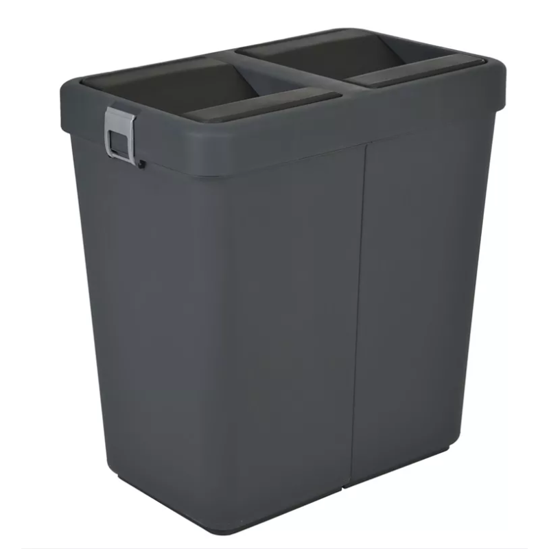 Мусорное ведро двойное 14+14л пластиковое, с поворотной крышкой антрацит