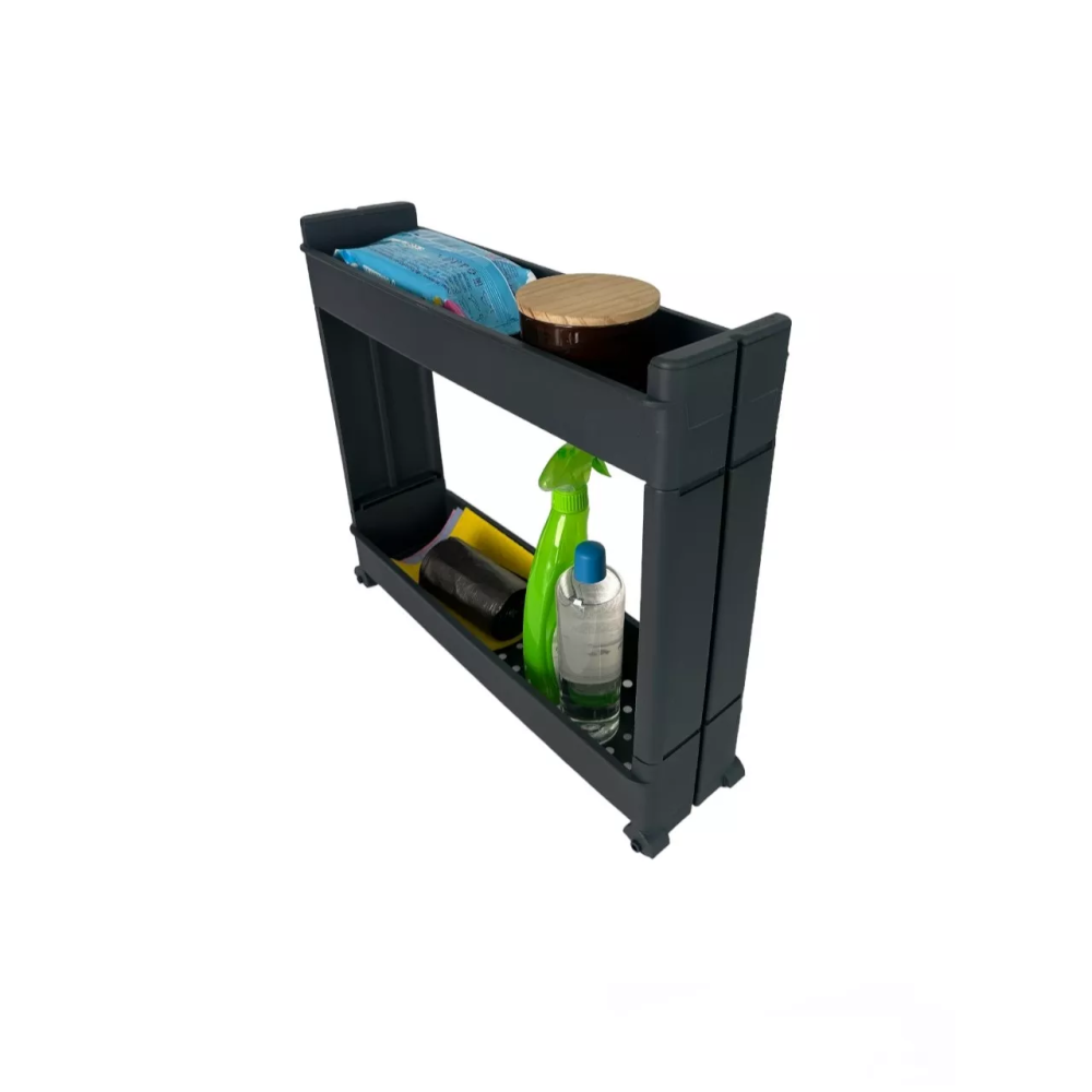 Полка-органайзер двухъярусная на колесах пластиковая, полка-этажка напольная Полка-органайзер двухъярусная на колесах пластиковая, полка-этажка напольная