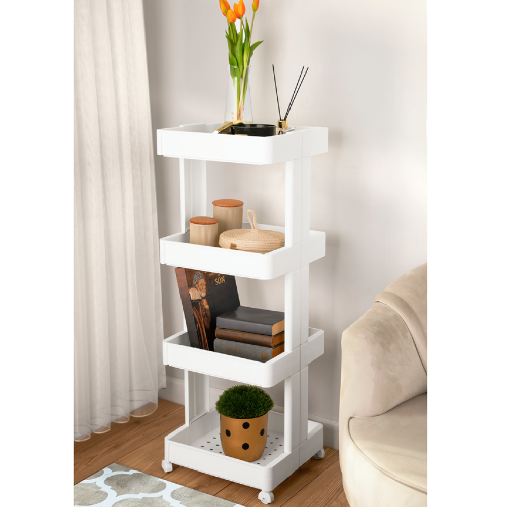 Полка-органайзер четырехъярусная пластиковая, полка этажерка напольная на четыре яруса Полка-органайзер четырехъярусная пластиковая, полка этажерка напольная на четыре яруса