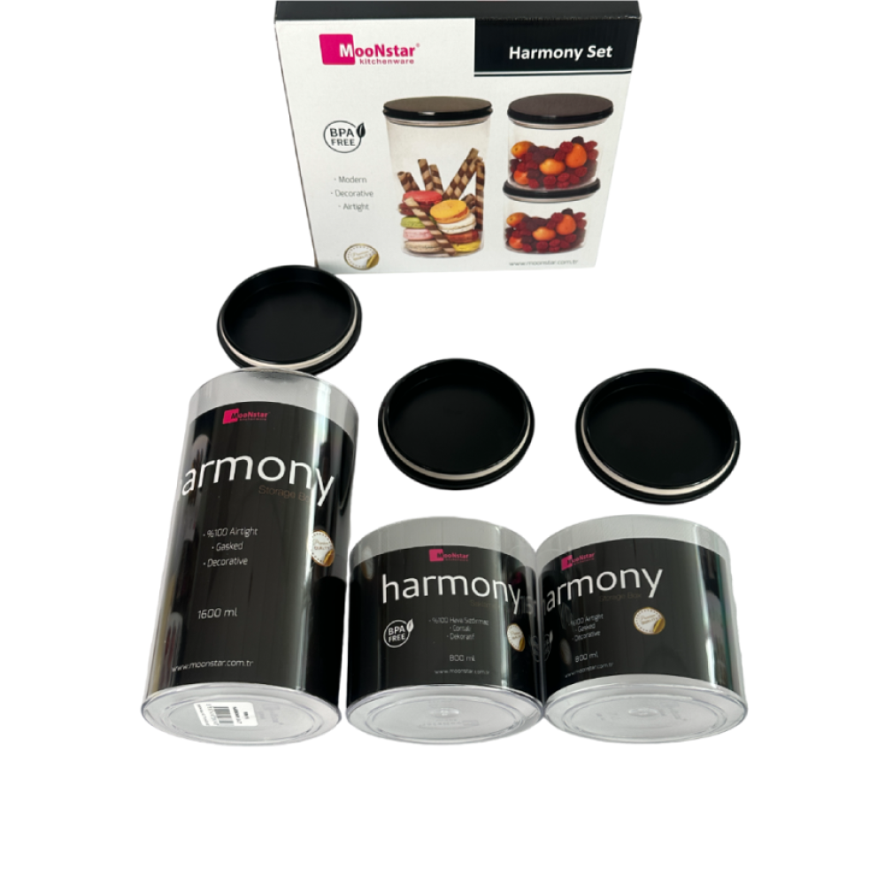 Набор акриловых контейнеров Harmony 3шт круглых с крышкой черного цвета (0,8л + 0,8л + 1,6л) Набор акриловых контейнеров Harmony 3шт круглых с крышкой черного цвета (0,8л + 0,8л + 1,6л)