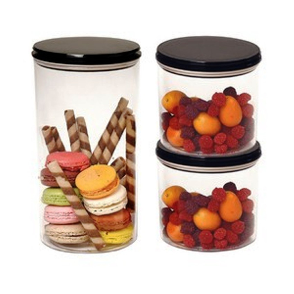 Набор акриловых контейнеров Harmony 3шт круглых с крышкой черного цвета (0,8л + 0,8л + 1,6л) Набор акриловых контейнеров Harmony 3шт круглых с крышкой черного цвета (0,8л + 0,8л + 1,6л)