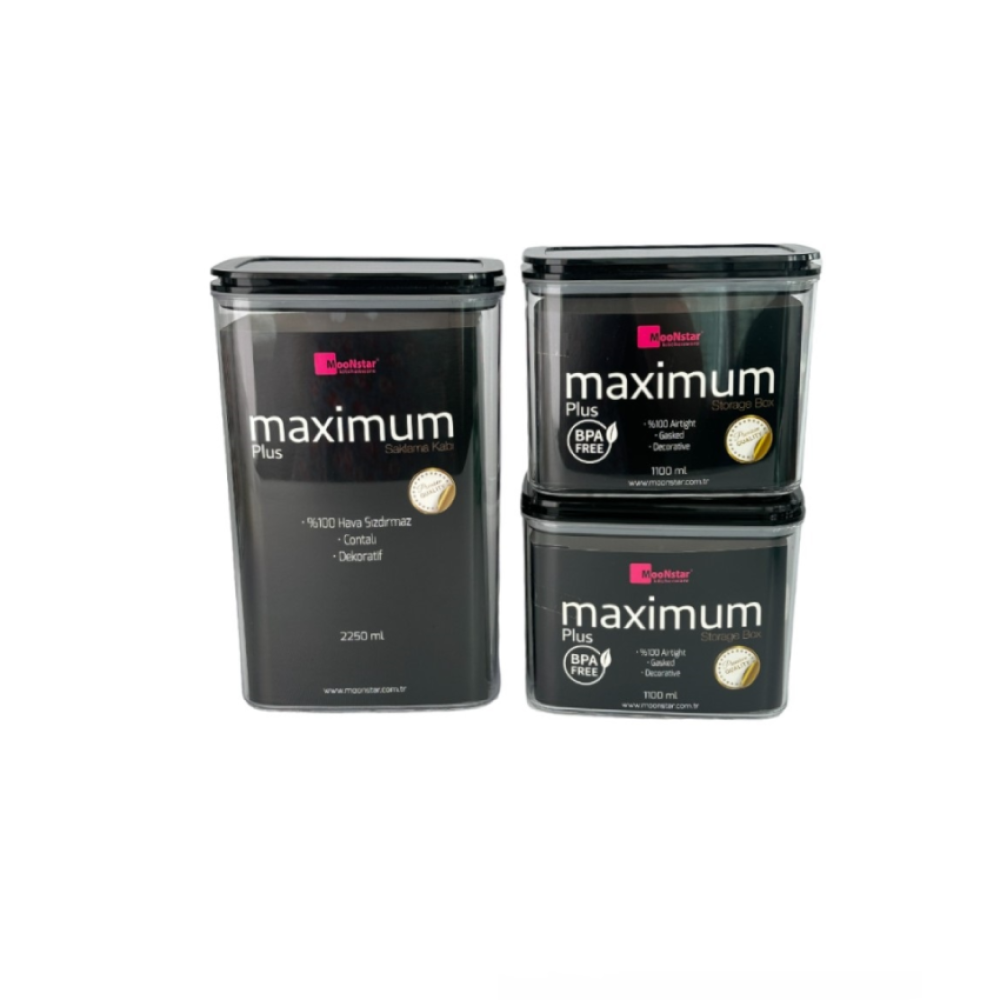 Набор акриловых контейнеров Max Plus 3шт с крышкой черного цвета (1,1л + 2,25л + 1,1л) Набор акриловых контейнеров Max Plus 3шт с крышкой черного цвета (1,1л + 2,25л + 1,1л)