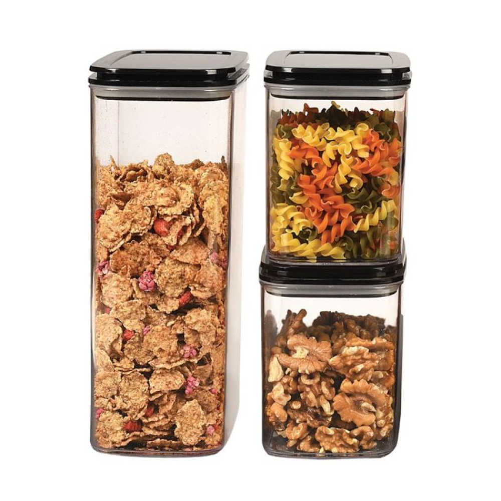 Набор акриловых контейнеров Max Plus 3шт с крышкой черного цвета (1,1л + 2,25л + 1,1л) Набор акриловых контейнеров Max Plus 3шт с крышкой черного цвета (1,1л + 2,25л + 1,1л)