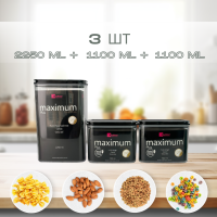 Set of Maximum Plus acrylic containers (3 pcs) with black lid 2 pcs - 1.1 l, 1 pc - 2.25 l Set of Maximum Plus acrylic containers (3 pcs) with black lid 2 pcs - 1.1 l, 1 pc - 2.25 l