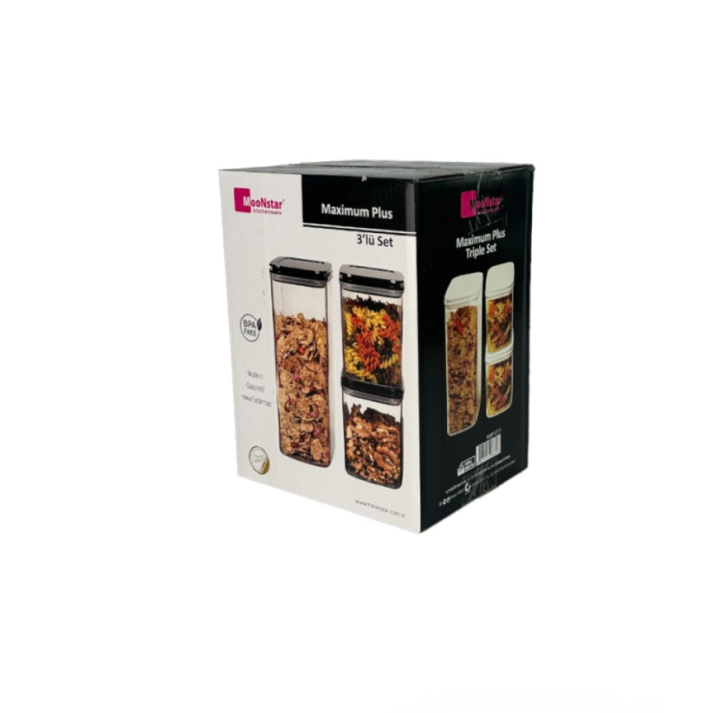 Набор акриловых контейнеров Max Plus 3шт с крышкой черного цвета (1,1л + 2,25л + 1,1л) Набор акриловых контейнеров Max Plus 3шт с крышкой черного цвета (1,1л + 2,25л + 1,1л)