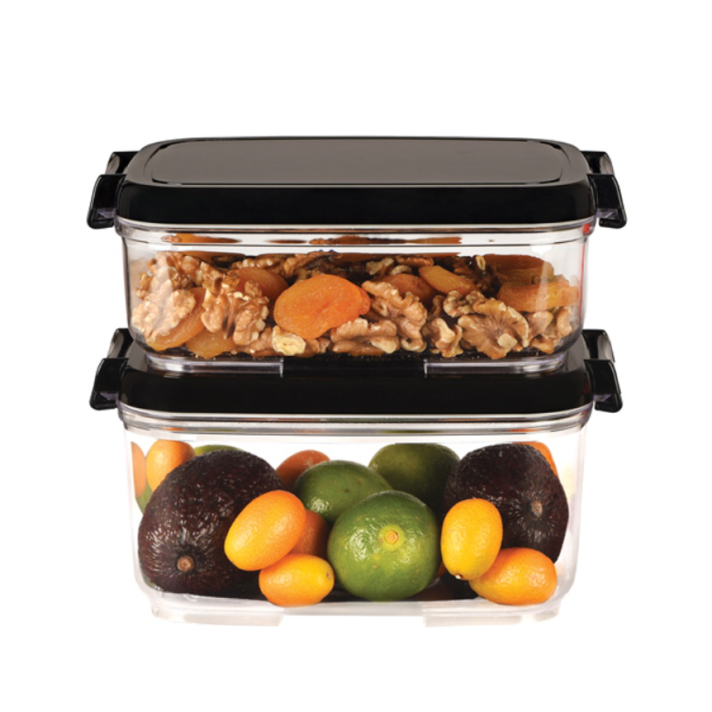 Набір контейнерів акрилових ProPlus (2шт) прямокутної форми з чорною кришкою на 1,4л і 2л Набір контейнерів акрилових ProPlus (2шт) прямокутної форми з чорною кришкою на 1,4л і 2л