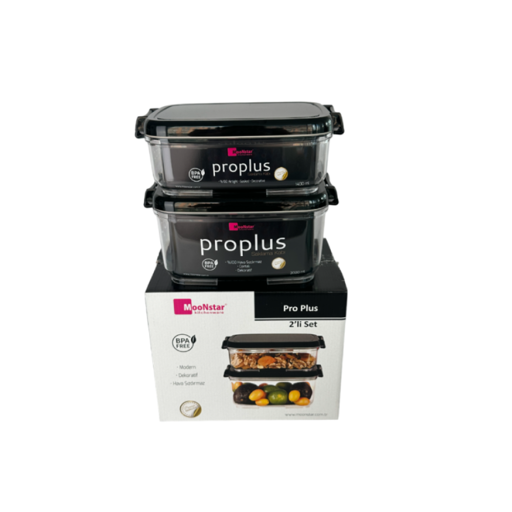 Набір контейнерів акрилових ProPlus (2шт) прямокутної форми з чорною кришкою на 1,4л і 2л Набір контейнерів акрилових ProPlus (2шт) прямокутної форми з чорною кришкою на 1,4л і 2л