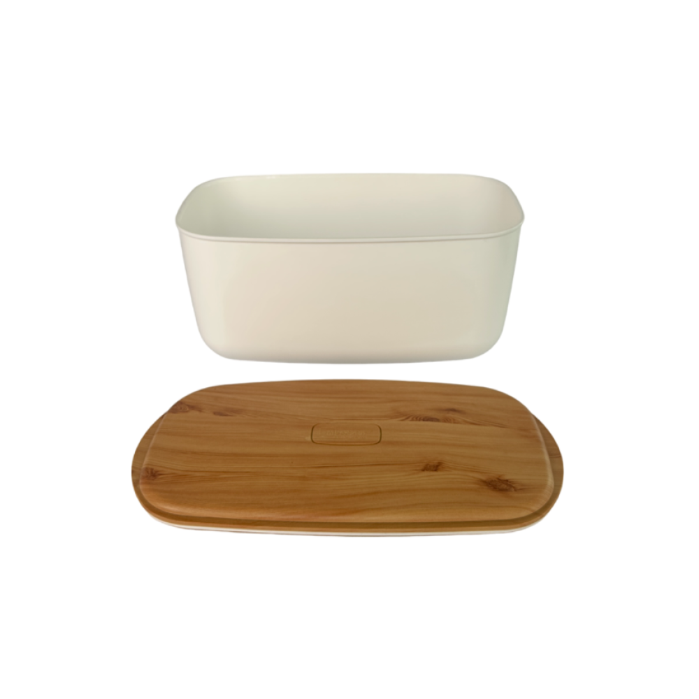 Хлібниця біла з бамбуковою кришкою 23х42х21см Хлібниця біла з бамбуковою кришкою 23х42х21см