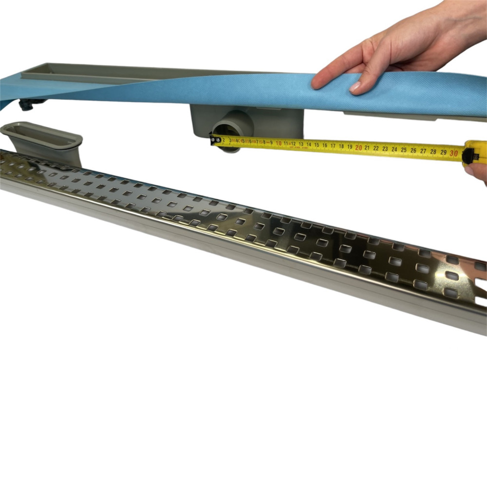 Душовий канал з горизонтальним фланцем, решітка "Квадрат" 80 см, Трап для душу з подвійним гідрозатворів Душовий канал з горизонтальним фланцем, решітка "Квадрат" 80 см, Трап для душу з подвійним гідрозатворів