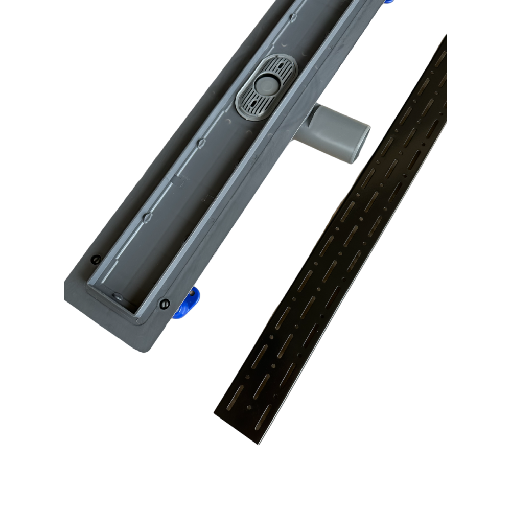 Сливной трап для душа с горизонтальным выходом 60 см, Душевой канал с сухим затвором, черная решетка Сливной трап для душа с горизонтальным выходом 60 см, Душевой канал с сухим затвором, черная решетка