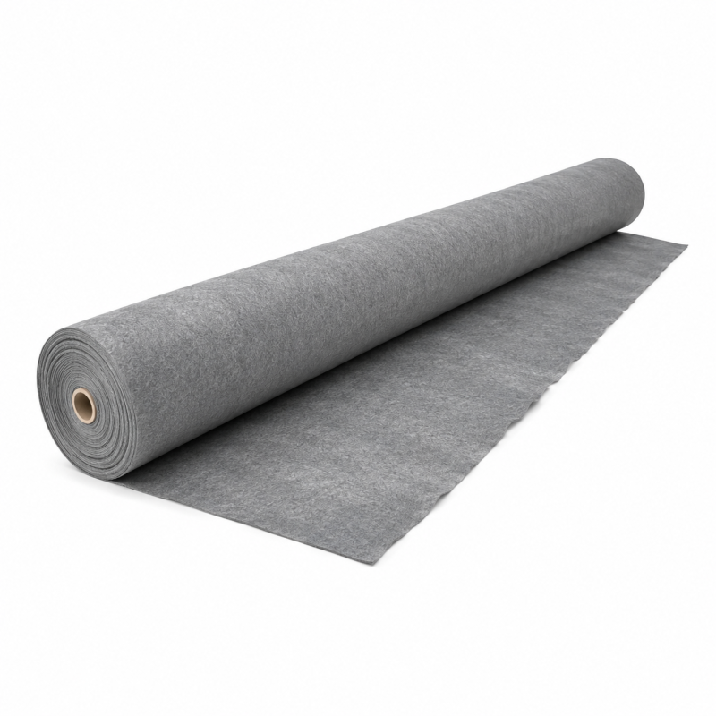 Геотекстиль термообработанный Fibertex F-20 (100 г/м.кв.), шир. 5м для распределения разнофракционных слоев, дренажа, защиты мембран, укладка под ФЭМ.